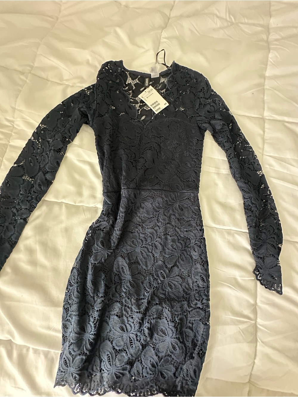 H&M Navy Blue Long Sleeve Lace Sheath Dress